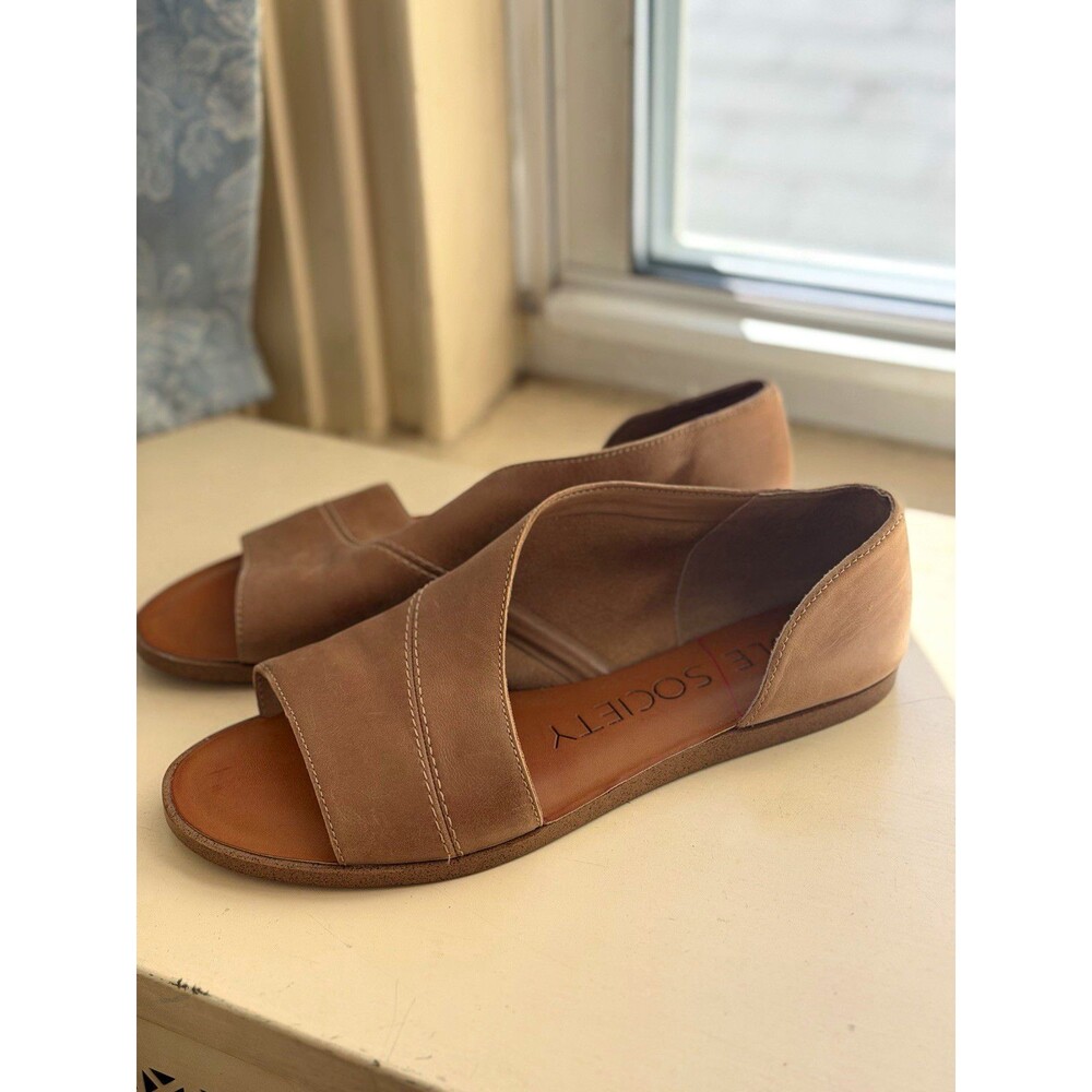 Sole Society Women's Tan Leather Slip On Flat Sandals Casual US 7